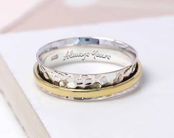 Personalised Classic Sterling Silver Brass Spinner Ring
