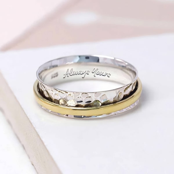 Personalised Dainty Sterling Silver Brass Spinner Ring