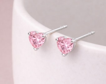 Sterling Silver Pink Heart Stud Earrings – 7mm