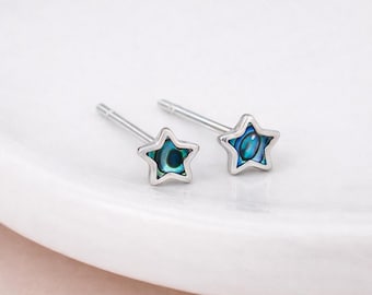 Sterling Silver Paua Shell Micro Star Stud Earrings – 4mm