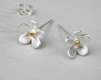 Sterling Silver Forget Me Not Flower Stud Earrings