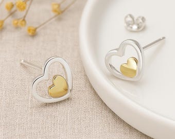 Sterling Silver Double Heart Stud Earrings