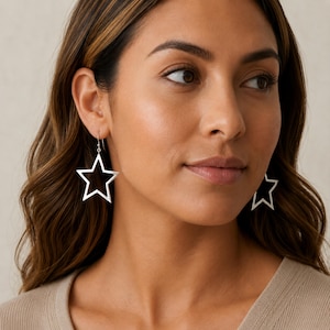 Large Sterling Silver Star Drop Statement Earrings