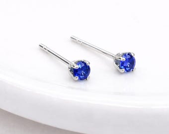 Sterling Silver Sapphire Micro Stud Earrings – 3mm