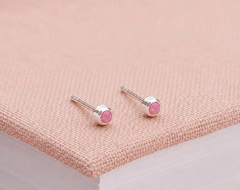 3mm Sterling Silver Pink Opal Stud Earrings