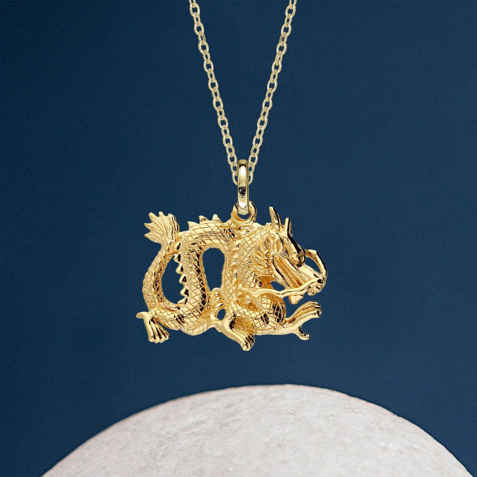 Long Dragon Necklace in 18ct Gold Plated Sterling Silver Cute Fun