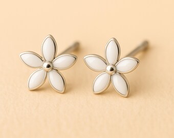 Girls Sterling Silver White Daisy Flower Stud Earrings