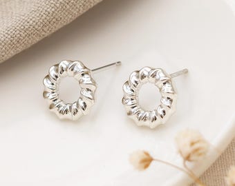 Twisted Circle Stud Earrings • Sterling Silver Swirl Studs • Textured 9mm Earrings • Minimalist Gift for Her • Everyday Silver Jewellery •