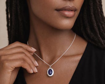 Personalised Sterling Silver Iolite Gemstone Locket Necklace With Photos