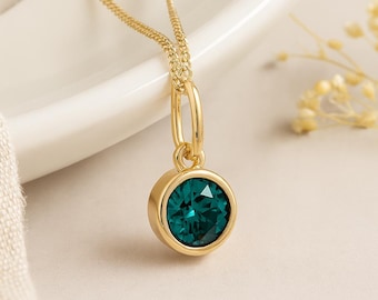 Personalised Gold Plated Sterling Silver May Emerald Birthstone Necklace