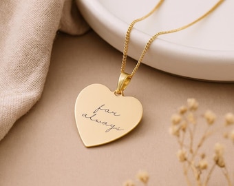 9ct Yellow Gold Heart Disc Pendant: Custom Engraved Charm Necklace