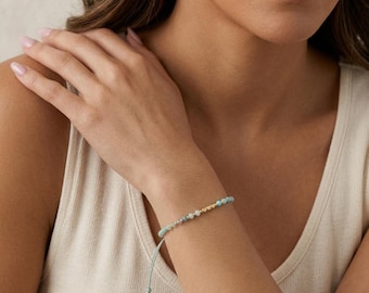 Personalised Amazonite and Aquamarine Peace Bracelet with Gold Plating