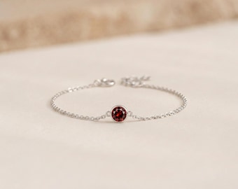Personalised July Ruby Birthstone Bracelet in Sterling Silver