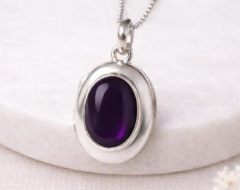Personalised Sterling Silver Amethyst Gemstone Locket Necklace with Photos
