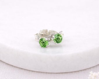 Sterling Silver Peridot Micro Stud Earrings – 3mm