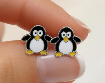 Girls Sterling Silver Penguin Stud Earrings