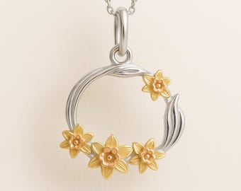 Personalised Sterling Silver And Yellow Gold Daffodil Vine Necklace