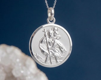 Personalised Large St Christopher Pendant Necklace in Sterling Silver
