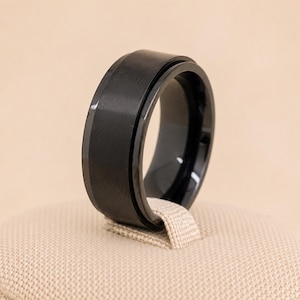 Personalised Black Stainless Steel Wide Spinner Ring