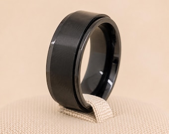Personalised Black Stainless Steel Wide Spinner Ring