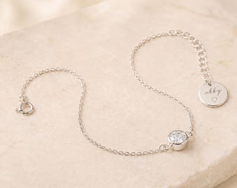 Personalised Sterling Silver April Birthstone Cubic Zirconia Bracelet