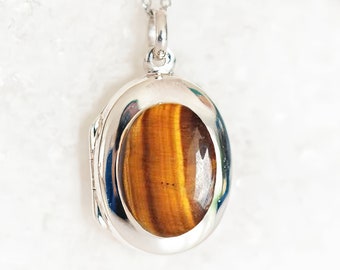 Personalised Sterling Silver Tigers Eye Locket