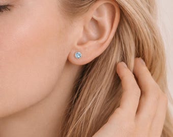 Sterling Silver Blue Topaz Stud Earrings – 5mm