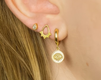 18ct Gold Plated Evil Eye Huggie Hoop Earrings