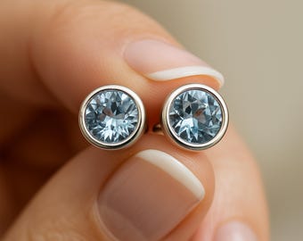 Sterling Silver March Aquamarine Birthstone Stud Earrings