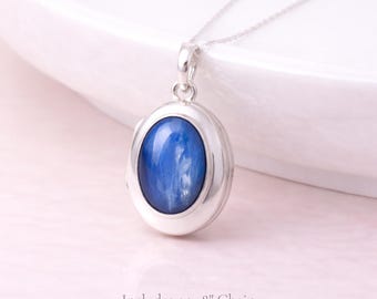 Personalised Sterling Silver Kyanite Gemstone Photo Locket Necklace