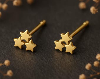 Gold Plated Sterling Silver Galaxy Star Stud Earrings