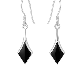 Sterling Silver Onyx Diamond Drop Earrings – 20mm X 9mm