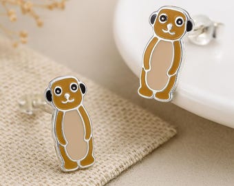 Girls Sterling Silver Meerkat Stud Earrings