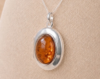 Personalised Sterling Silver Baltic Amber Gemstone Photo Locket Necklace