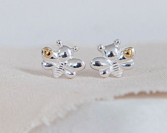 Sterling Silver Bee in Love Stud Earrings