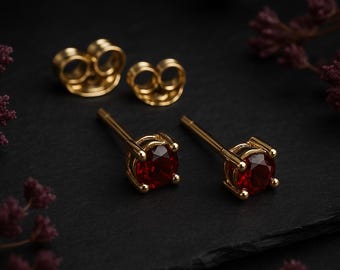 Solid 9ct Gold January Garnet Birthstone Stud Earrings