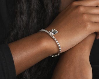 Stretchy Silver Plated Heart Charm Bracelet