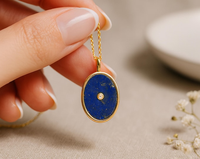 Featured listing image: Personalised Gold Plated Sterling Silver Lapis Lazuli Locket