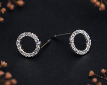 Sterling Silver CZ Karma Circle Stud Earrings