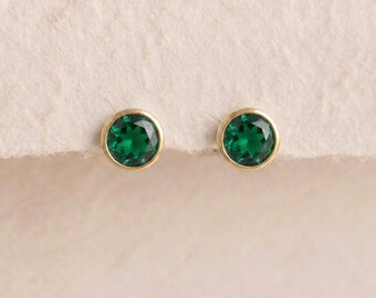 May Emerald Birthstone Stud Earrings in Gold Plated Sterling Silver
