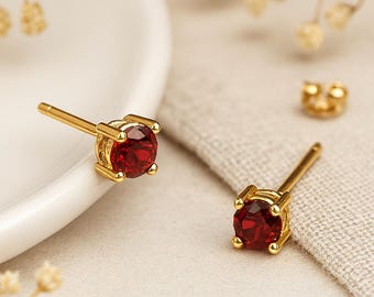Solid 9ct Gold January Garnet Birthstone Stud Earrings