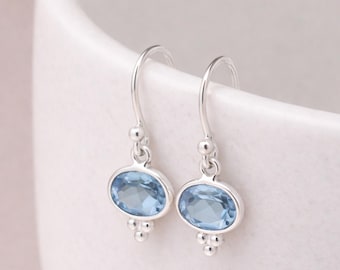 Sterling Silver Blue Topaz Drop Earrings – 10mm X 8mm