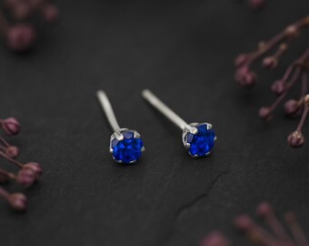Mini Sterling Silver Sapphire Stud Earrings