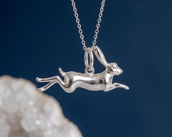 Personalised Leaping Hare Pendant Necklace in Sterling Silver
