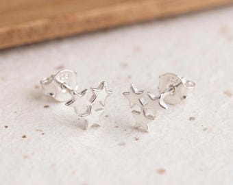 Personalised Triple Galaxy Star Stud Earrings in Sterling Silver