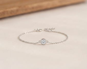 Personalised April Cubic Zirconia Birthstone Bracelet In Sterling Silver