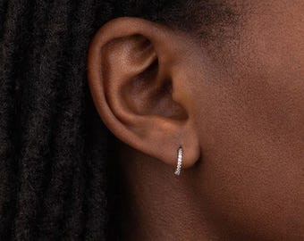 Solid 9ct Gold Diamond Huggie Hoop Earrings – 10mm