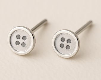 Sterling Silver Sewing Button Stud Earrings