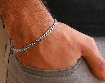 Mens Sterling Silver Flat Curb Bracelet