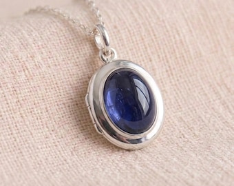 Personalised Iolite Photo Locket Necklace in Sterling Silver